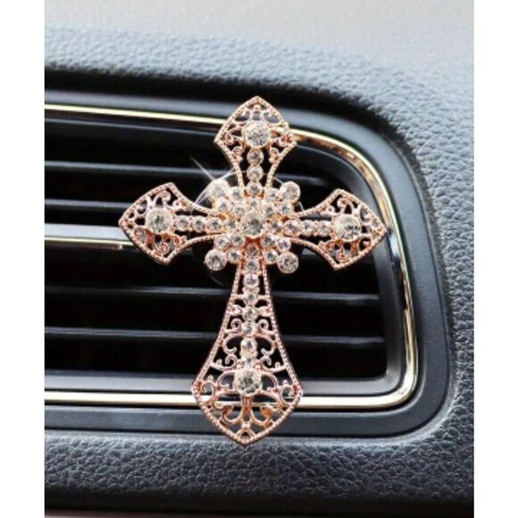 2/$21 Ladies Elegant Gold Cross Car Vent Clip - Brand New - Picture 1 of 6